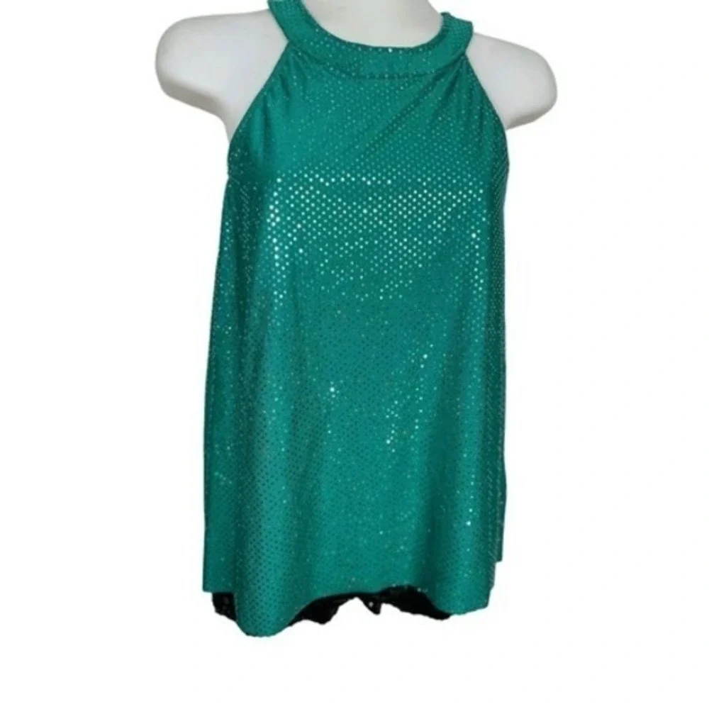 Revolution Dance Costume 2pc Teal Sequin Tunic Top Shorts Girls L Jazz Solo